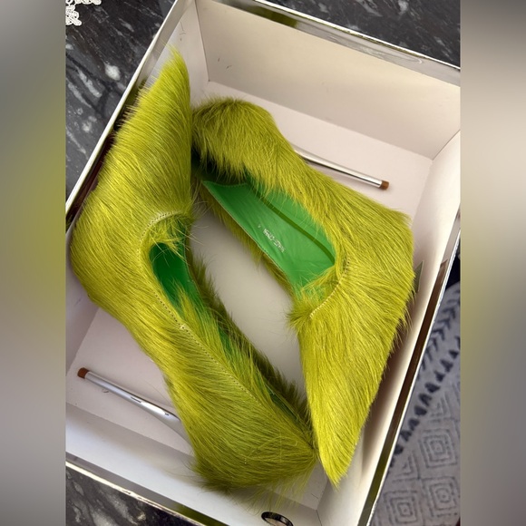 Lime Green Faux Fur Heels - Picture 4 of 7